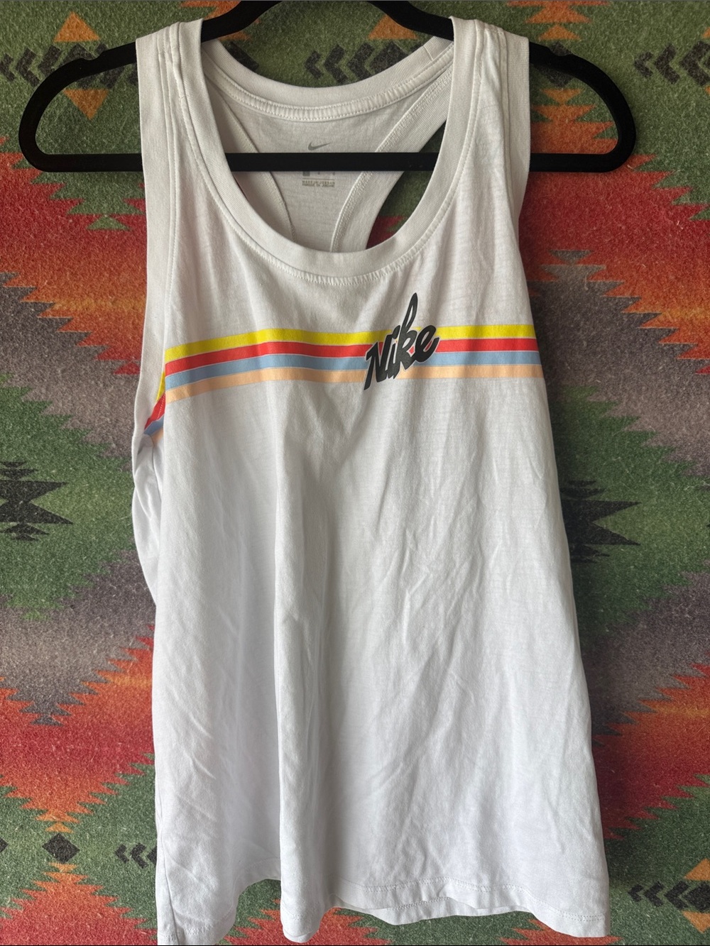 Nike White Tank with Retro Yellow, Red & Blue Stripes